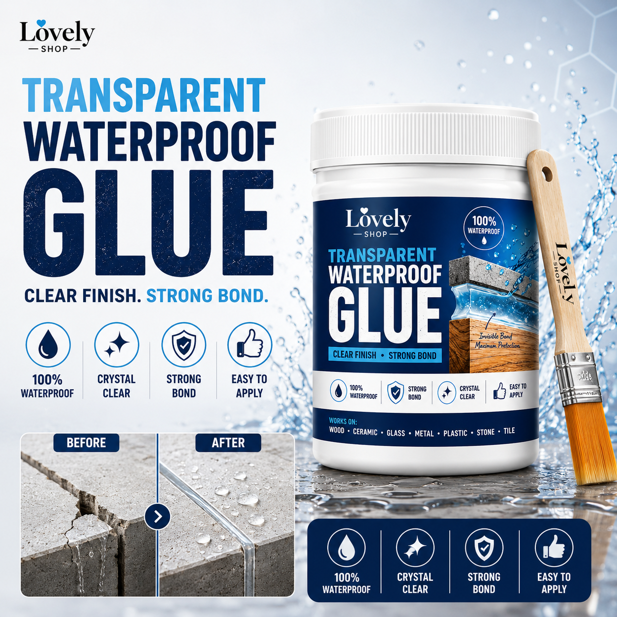 Waterproof Transparent Glue with Brush