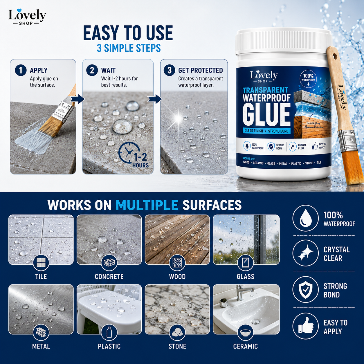 Waterproof Transparent Glue with Brush